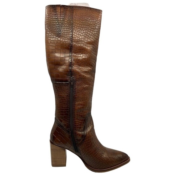 Diba True Do Brown Crocodile Knee High Boots Stacked Heel Pointed Toe 10M - Picture 4 of 11